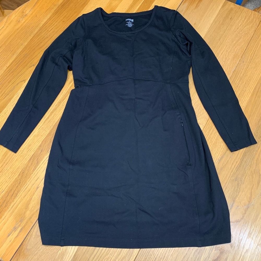 Duluth Trading Co Womens Black No-Yank Long Sleeve Empire Waist Pocket Dress‎ M